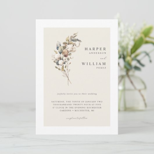 Biologisch katoen & eucalyptus bruiloft kaart (Staand voorkant)