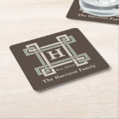 Biologisch Moderne Salie Chocolade Monogram Kartonnen Onderzetters (Schuin)