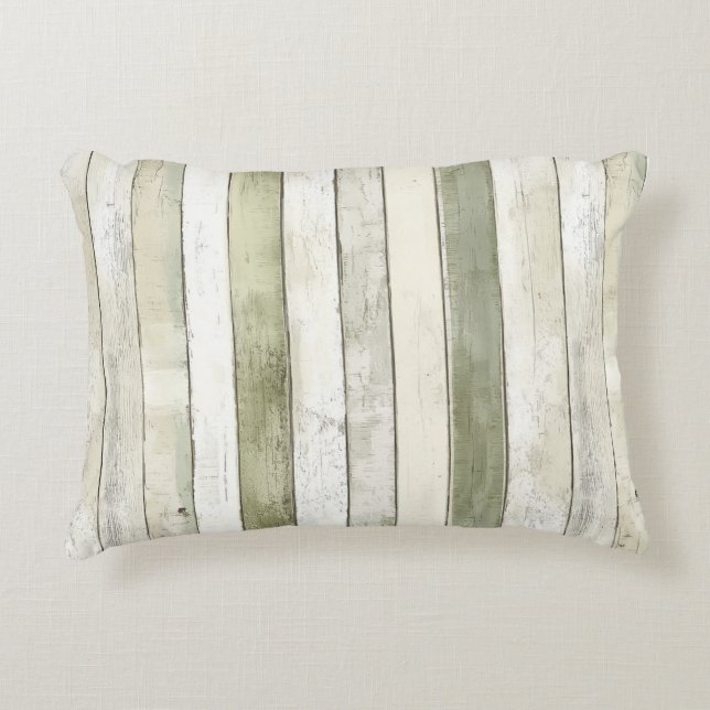 Biologisch Olijf Ivoor Faux Wood Stripes Kerstmis Accent Kussen (Voorkant)