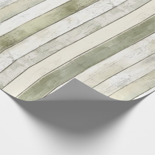 Biologisch Olijf Ivoor Faux Wood Stripes Kerstmis Cadeaupapier (Hoek)