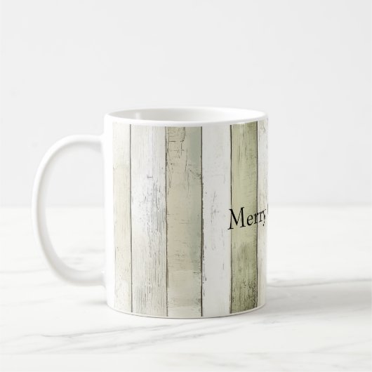 Biologisch Olijf Ivoor Faux Wood Stripes Kerstmis Koffiemok (Links)