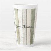 Biologisch Olijf Ivoor Faux Wood Stripes Kerstmis Latte Mok (Voorkant)