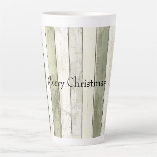 Biologisch Olijf Ivoor Faux Wood Stripes Kerstmis Latte Mok
