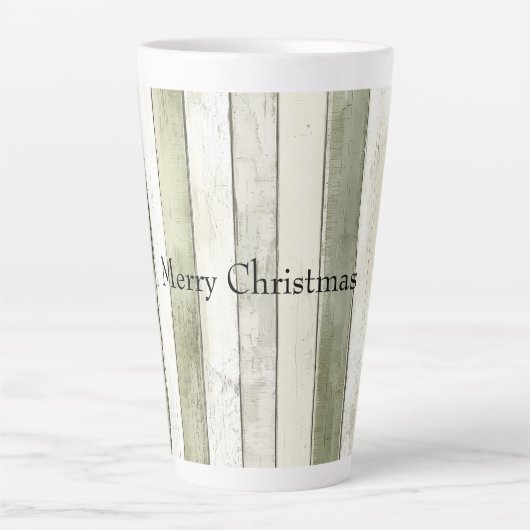 Biologisch Olijf Ivoor Faux Wood Stripes Kerstmis Latte Mok (Voorkant)