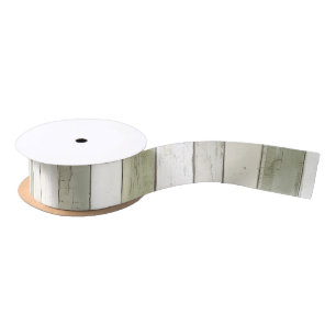 Biologisch Olijf Ivoor Faux Wood Stripes Kerstmis Satijnen Lint