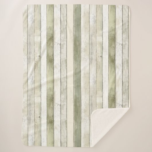Biologisch Olijf Ivoor Faux Wood Stripes Kerstmis Sherpa Deken (Voorkant)