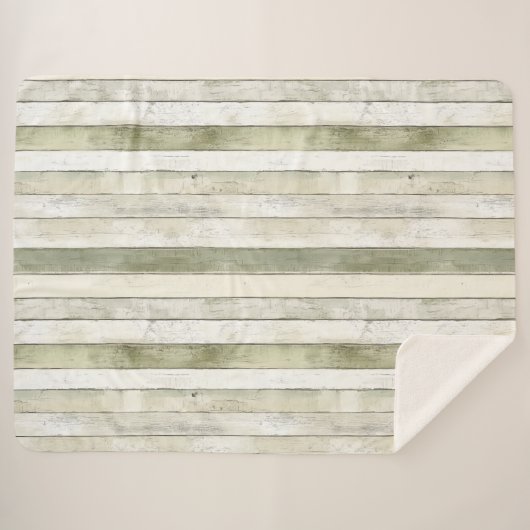 Biologisch Olijf Ivoor Faux Wood Stripes Kerstmis Sherpa Deken (Voorkant (horizontaal))