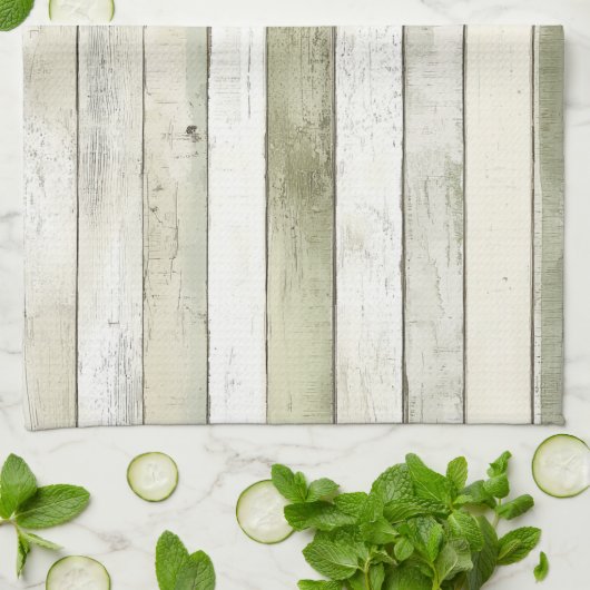 Biologisch Olijf Ivoor Faux Wood Stripes Kerstmis Theedoek (Gevouwen)