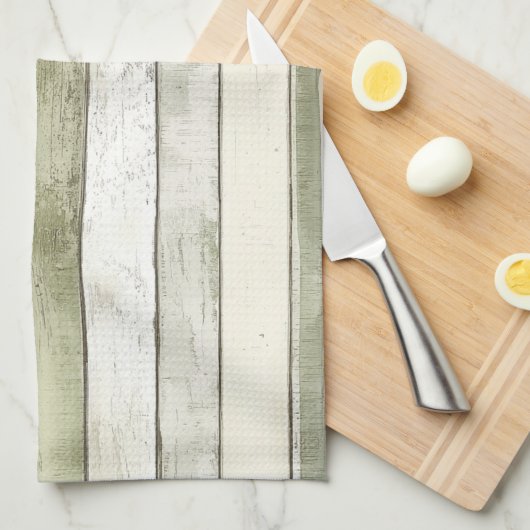 Biologisch Olijf Ivoor Faux Wood Stripes Kerstmis Theedoek (Quarter Fold)