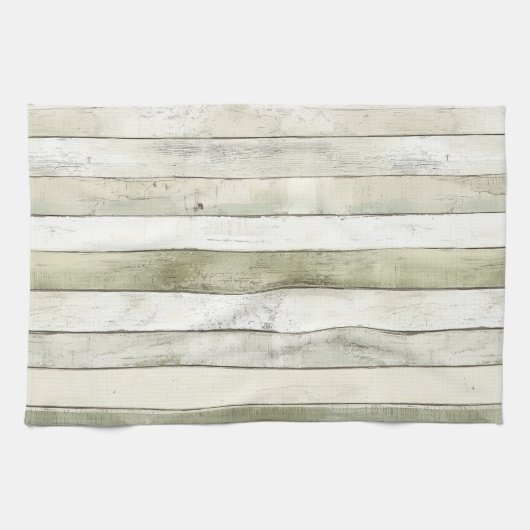 Biologisch Olijf Ivoor Faux Wood Stripes Kerstmis Theedoek (Horizontaal)