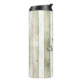 Biologisch Olijf Ivoor Faux Wood Stripes Kerstmis Thermosbeker (Gedraaid links)