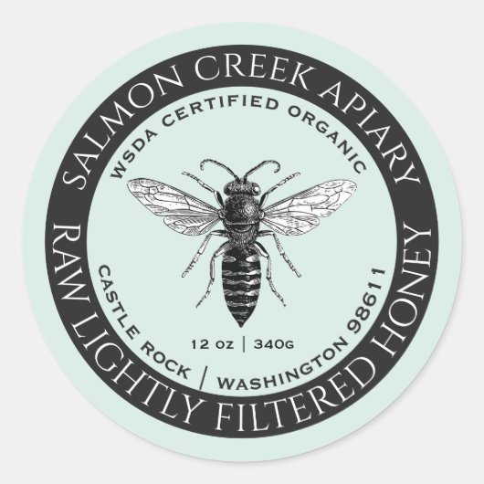 Biologisch Queen Bee Raw Honey Label (Voorkant)