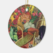 Biologisch voedsel, tuingroenten, bloeiende bloeme keramisch ornament (Links)