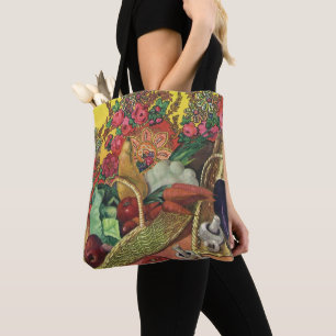 Biologisch voedsel, tuingroenten, bloeiende bloeme tote bag