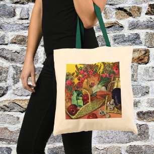 Biologisch voedsel, tuingroenten, bloeiende bloeme tote bag