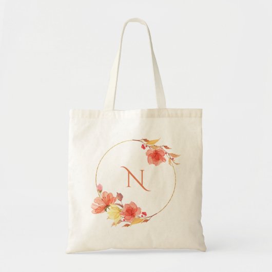 Biologisch zonsondergang bloemig monogram tote bag (Voorkant)