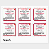 Biologische aardbeienjam zelfgemaakte naam vierkante sticker (Vel)