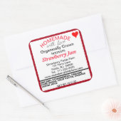 Biologische aardbeienjam zelfgemaakte naam vierkante sticker (Envelop)