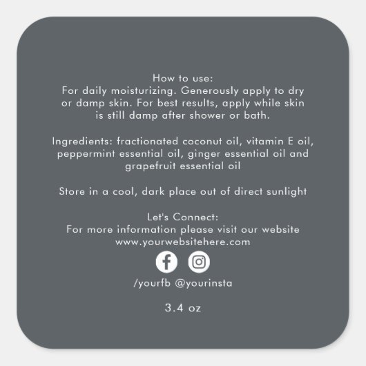 Biologische Bedrijfs Schoonheidsproduct Ingrediënt Vierkante Sticker (Voorkant)