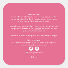 Biologische Bedrijfs Schoonheidsproduct Ingrediënt Vierkante Sticker