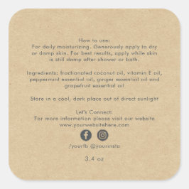 Biologische Bedrijfs Schoonheidsproducten Ingredie Vierkante Sticker