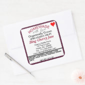 Biologische Bing Cherry Jam Inblikken Naam Vierkante Sticker (Envelop)