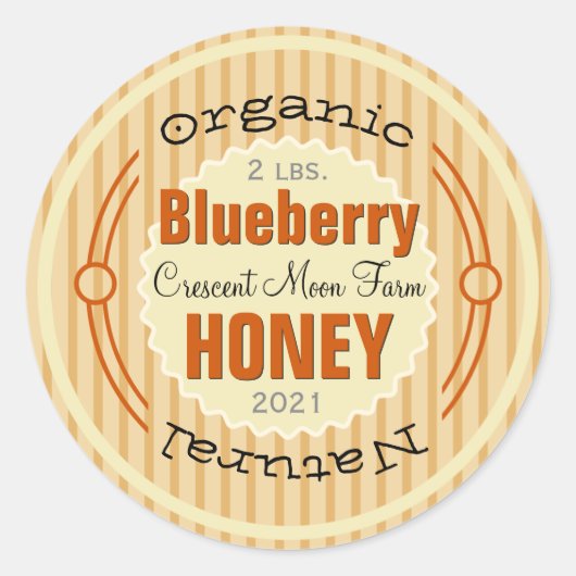Biologische Blueberry gepersonaliseerde honingpot Ronde Sticker (Voorkant)