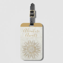 Biologische boho stijl sunburst mandala gouden wit bagagelabel