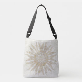 Biologische boho stijl sunburst mandala gouden wit crossbody tas