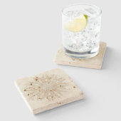 Biologische boho stijl sunburst mandala gouden wit stenen onderzetter (Zijkant)