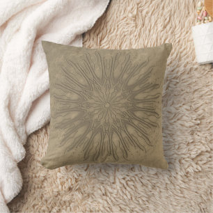 Biologische boho stijl sunburst mandala sepia deco kussen