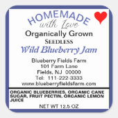 Biologische bosbessenjam zelfgemaakte inblikken vierkante sticker (Voorkant)