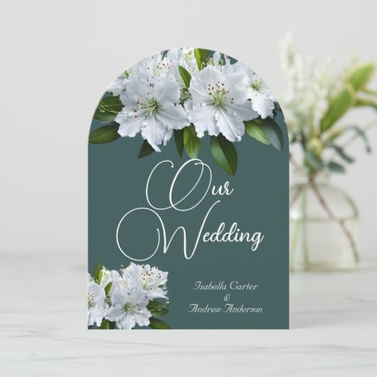 Biologische bruiloft Azaleas Wit Grijs Groen Bloem Kaart (Staand voorkant)