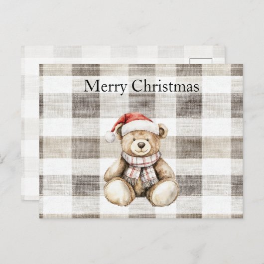 Biologische Cream Tan Christmas Teddy Bear Santa H Briefkaart (Voorkant / Achterkant)