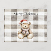 Biologische Cream Tan Christmas Teddy Bear Santa H Briefkaart (Voorkant)