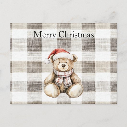 Biologische Cream Tan Christmas Teddy Bear Santa H Briefkaart (Voorkant)