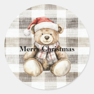 Biologische Cream Tan Christmas Teddy Bear Santa H Ronde Sticker