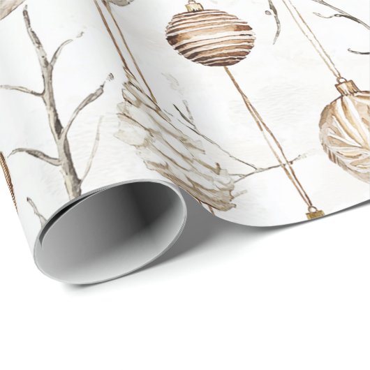 Biologische Cream Tan Kerst Ornamenten Cadeaupapier (Rol Hoek)