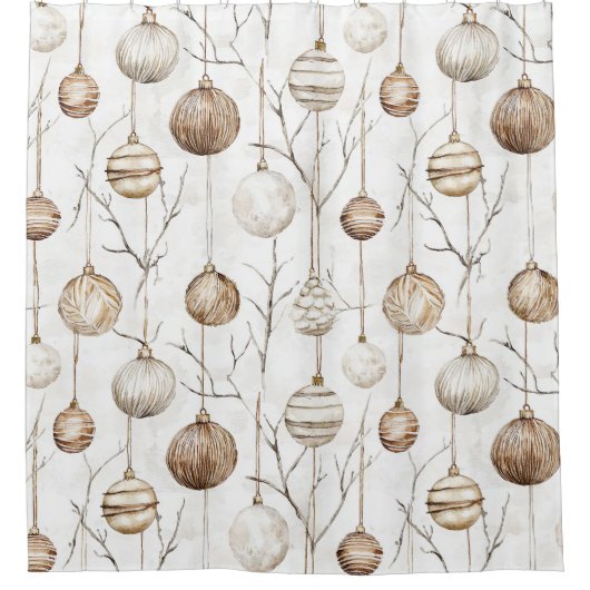 Biologische Cream Tan Kerst Ornamenten Douchegordijn (Voorkant)