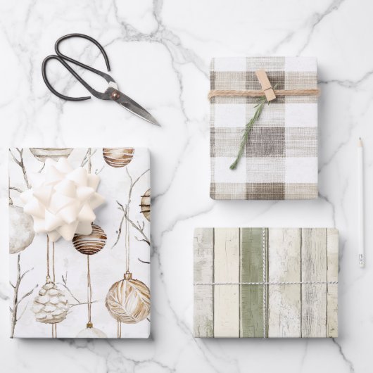 Biologische Cream Tan Kerst Ornamenten Inpakpapier Vel (Voorkant)