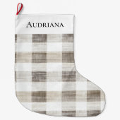 Biologische Cream Tan Plaid Stripes Kerstmis Grote Kerstsok (Voorkant)