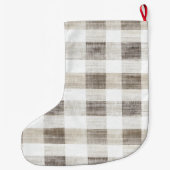 Biologische Cream Tan Plaid Stripes Kerstmis Grote Kerstsok (Achterkant)