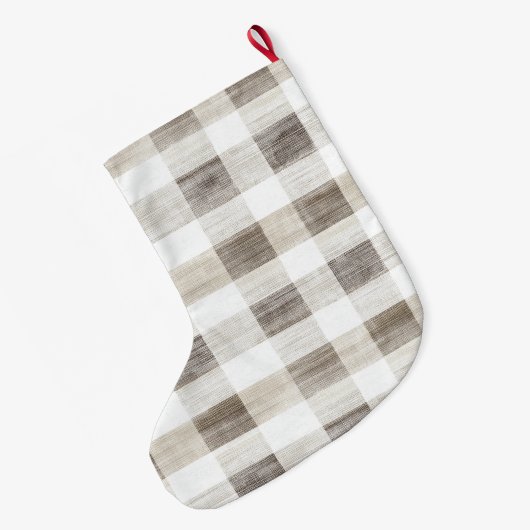 Biologische Cream Tan Plaid Stripes Kerstmis Grote Kerstsok (Achterkant (Hangend))