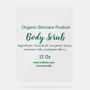 Biologische groene natuur body scrub boter naam to acryl bord