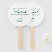 Biologische groene natuur body scrub boter naam to handwaaier (Voorkant en achterkant)