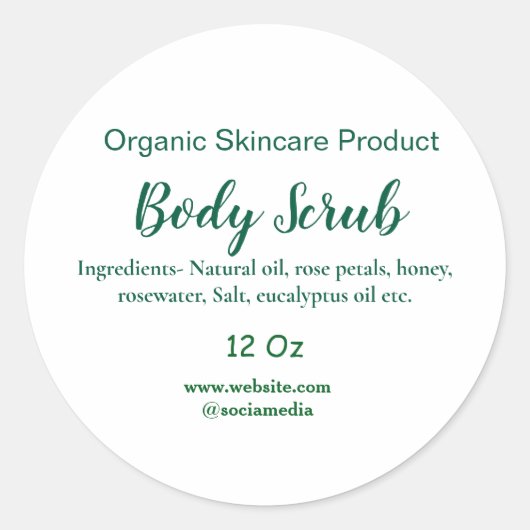 Biologische groene natuur body scrub boter naam to ronde sticker (Voorkant)
