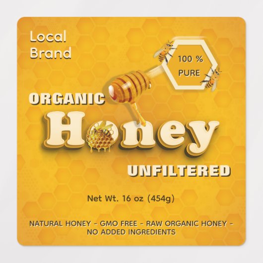 Biologische Honing Business Merk en Voedingsfeiten Labels (Design 1)