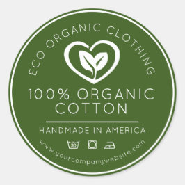 Biologische katoenen bladeren in een hartje groen  ronde sticker