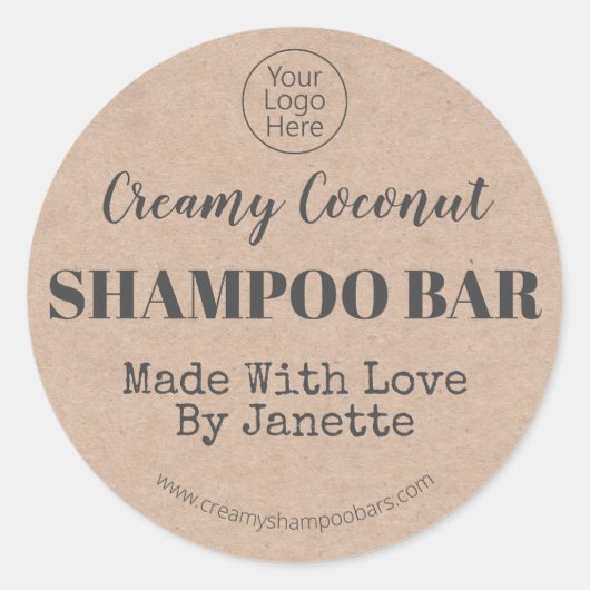 Biologische Kraft Handgemaakte Kokos Shampoo Bar L Ronde Sticker (Voorkant)