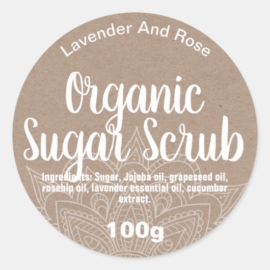 Biologische Kraft Mandala Suiker Scrub Ronde Sticker (Voorkant)